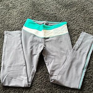 bebe Gray Leggings with Teal and White Waistband